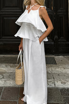 Sexy Linen Tie Back Loose Flutter Sleeve Two Piece Set image 1