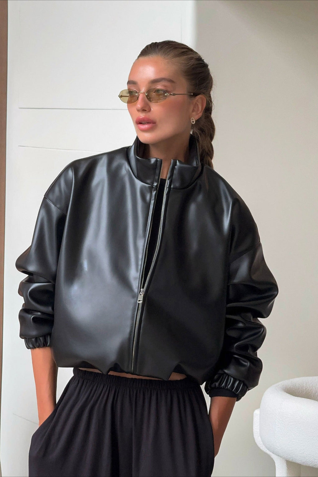 Black PU Leather Moto Jacket image 1