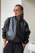Black PU Leather Moto Jacket image 1