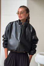 Black PU Leather Moto Jacket image 1