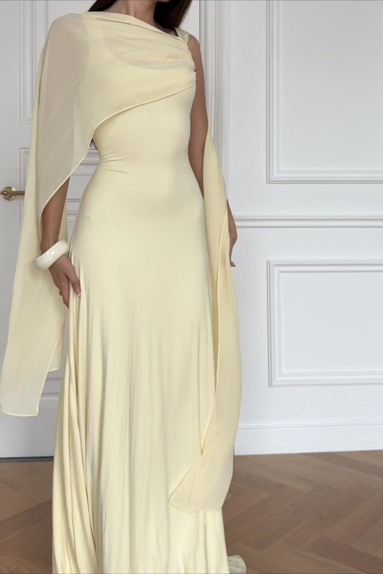 Elegant Solid Sash Shawl Cami Maxi Dress image 7