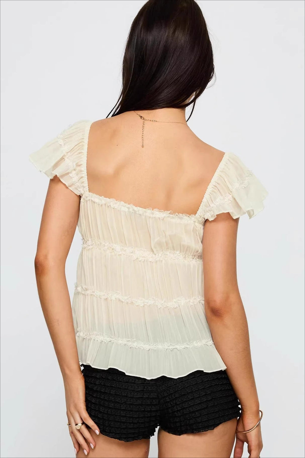 Sweet Lace Panel Ruffle Sleeve Cami Top image 4
