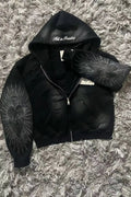 Letter Embroidery Zipper Hoodie image 3