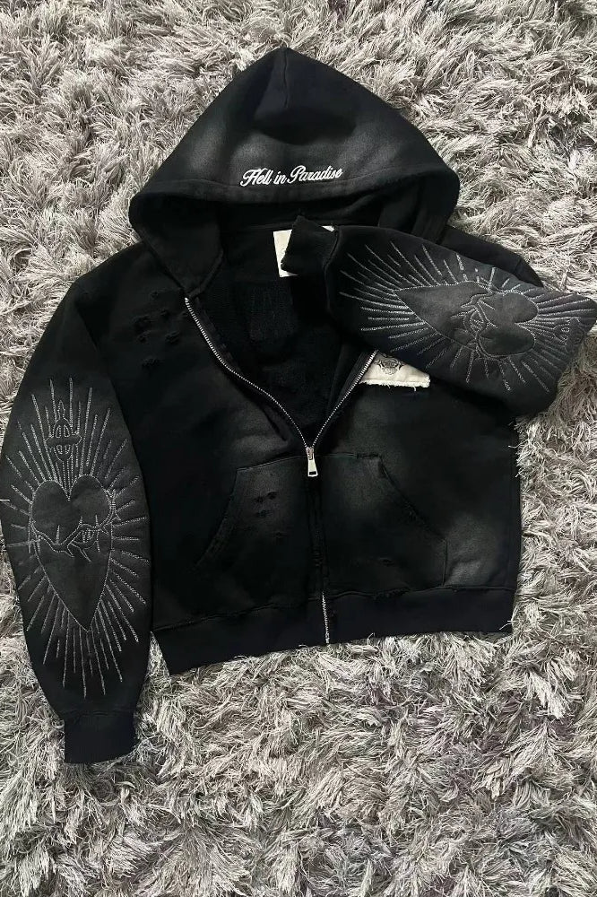 Letter Embroidery Zipper Hoodie image 3