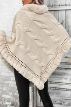 Vintage Cable Knit Fleece-Collar Poncho Coat image 2