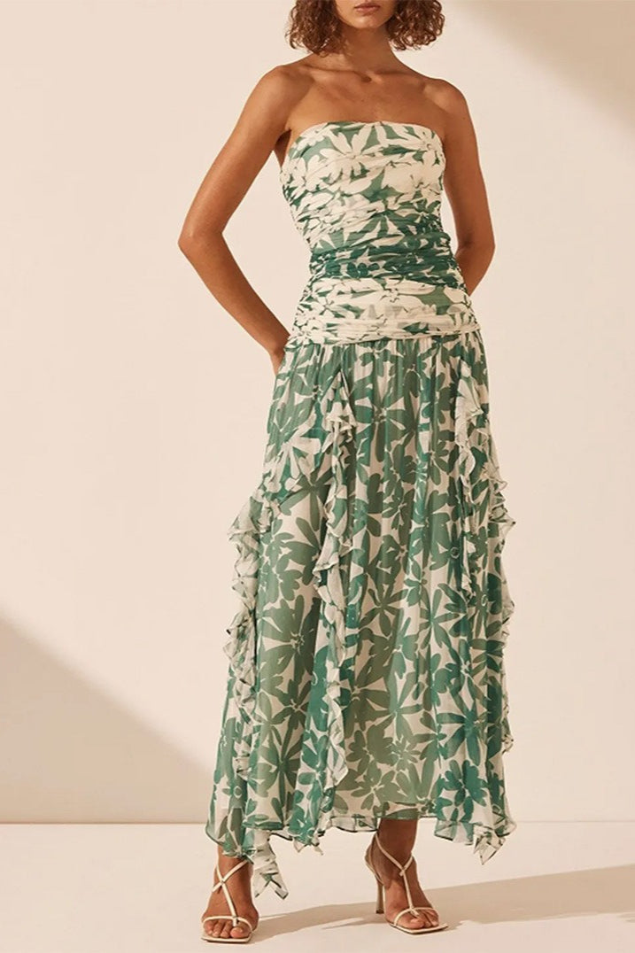 Printed Strapless Chiffon Boho Dress image 2