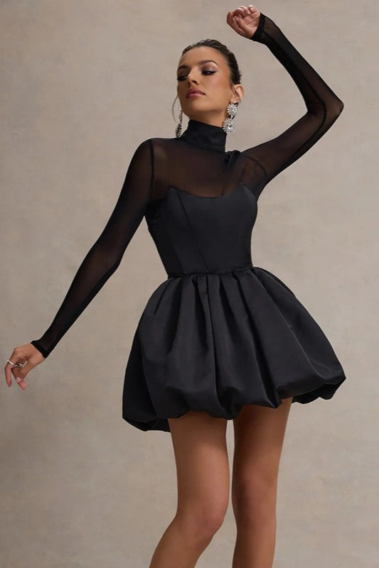 Mesh Bubble Hem Slim Elegant Socialite Mini Dress image 2