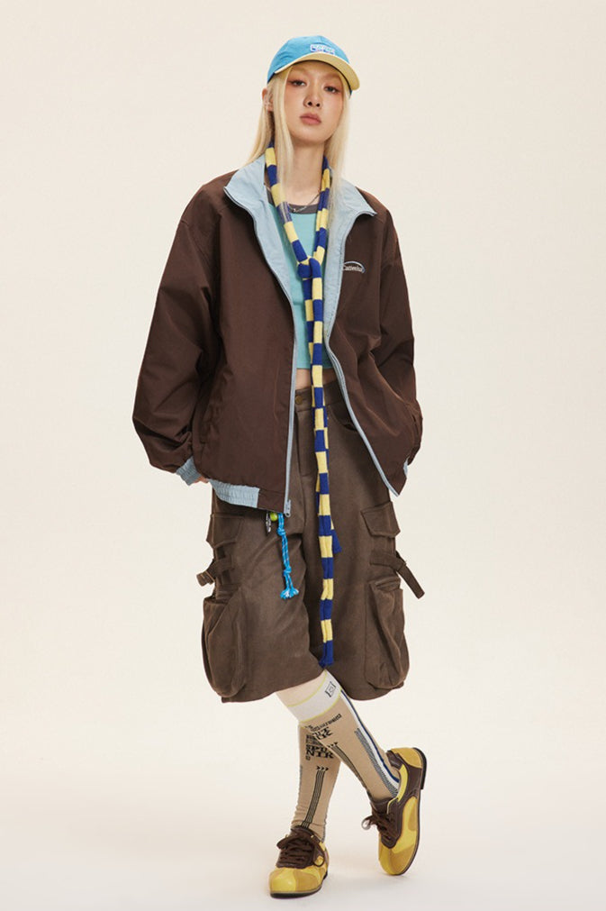 Reversible Stand Collar Colorblock Jacket image 6