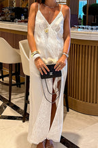 Chic Silk Satin Lace Trim Cami Slip Maxi Dress image 1