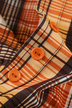 Plaid Fitted Waist Tie Neck Short Button Front Blouse image 5