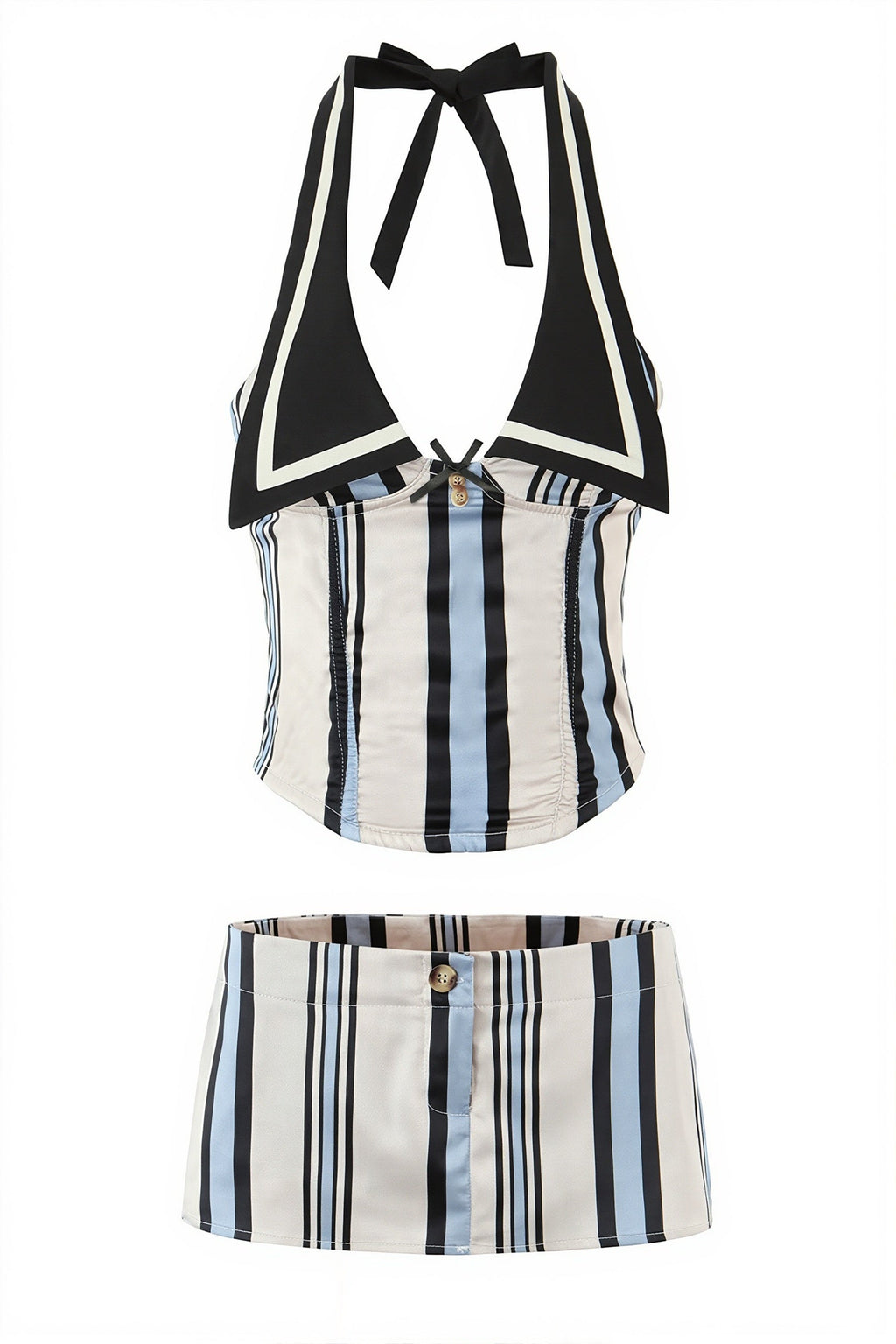 Sexy Digital Striped Halter Top Bodycon Mini Skirt Sets image 4