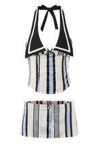 Sexy Digital Striped Halter Top Bodycon Mini Skirt Sets image 4