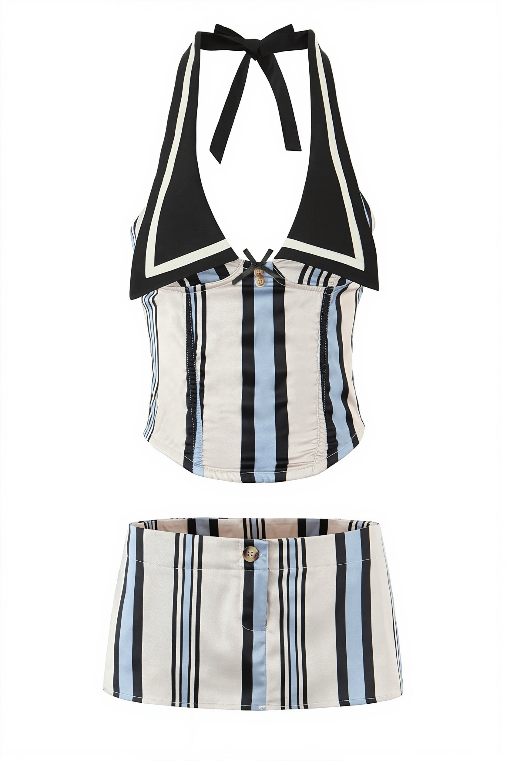 Sexy Digital Striped Halter Top Bodycon Mini Skirt Sets image 4
