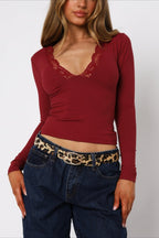 Chic Solid V Neck Lace Slim Blouse image 12