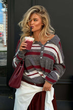 Preppy Style Wide Stripe Polo Collar Knit Blouse image 3