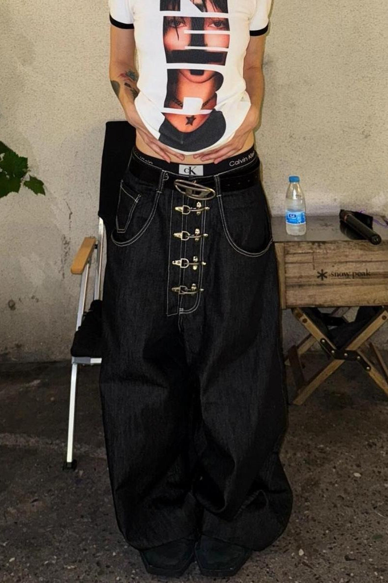 Washed Button Fly Wide Leg Jeans image 1