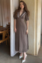 Polka Dot V-Neck Puff Sleeve Bodycon Maxi Dress image 4