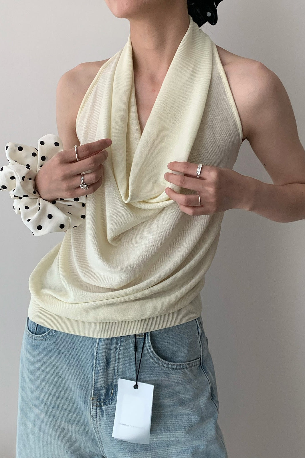 Elegant Solid Draped Neck Halter Top image 9