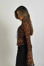 Sexy Leopard Print Sheer V-Neck Blouse image 3