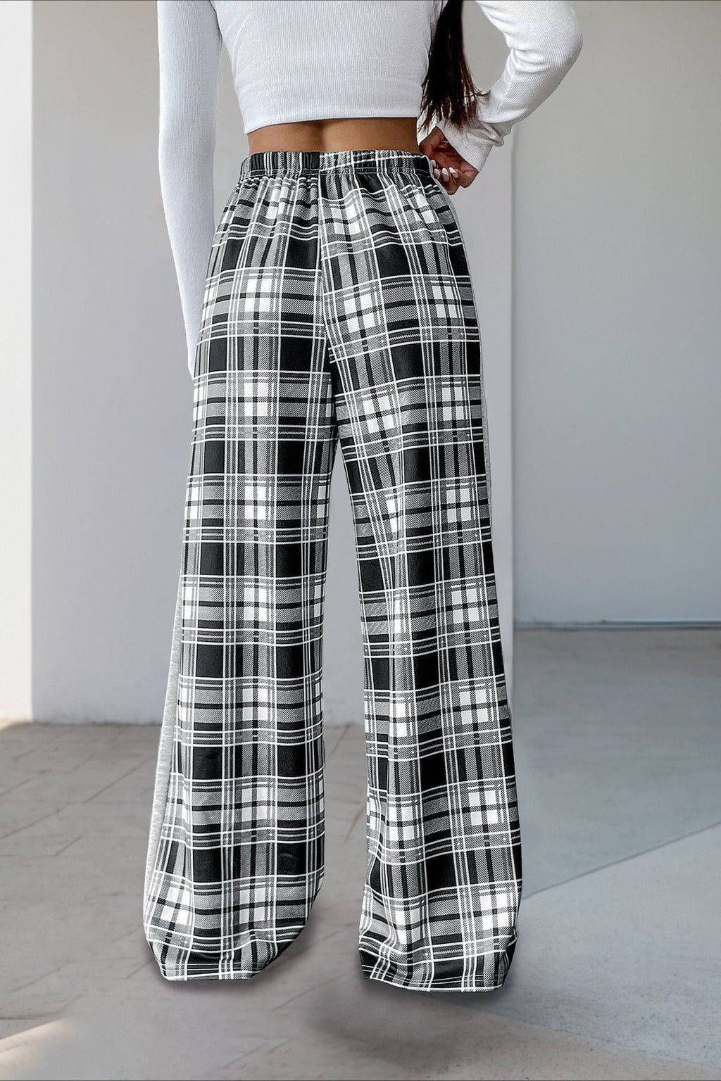 Plaid Elastic Waist Loose Fit Pants image 3