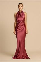 Solid Satin Halter Backless Maxi Dress image 6