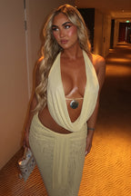Sexy Cowl Neck Ruched Halter Backless Crop Top Skirt Sets image 3