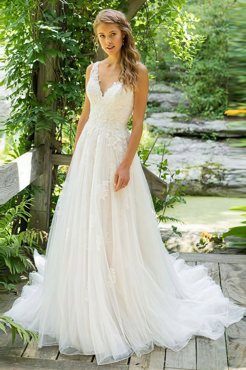 Lace Deep Backless Train Wedding Dress image 1