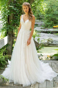 Lace Deep Backless Train Wedding Dress image 1