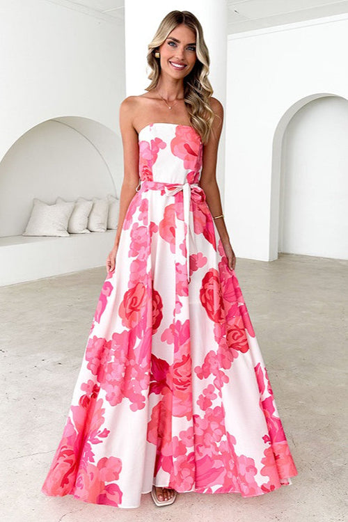 Colorful Print Strapless Tie Maxi Dress image 1