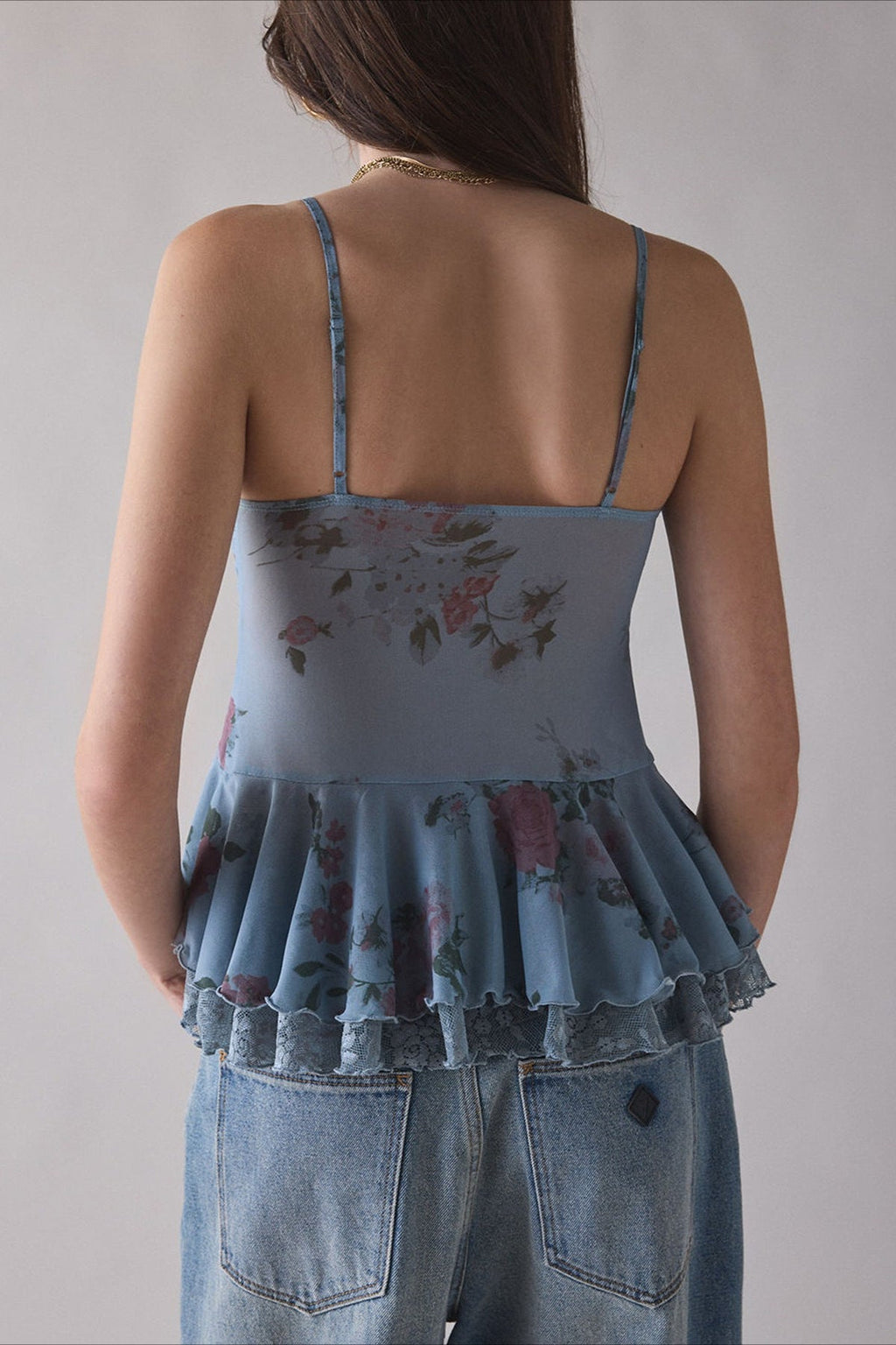 Retro Lace Mesh Splice Floral Cami Top image 9