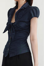 Commuter Preppy Bow Tie Button Down Blouse image 2