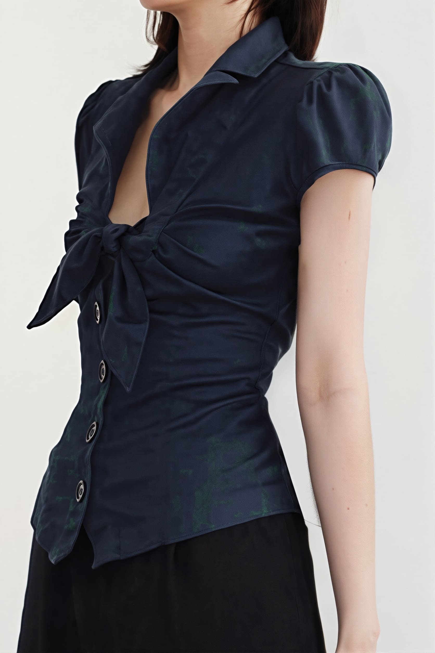 Commuter Preppy Bow Tie Button Down Blouse image 2
