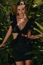 Sexy V-neck Waist Cutout Ruffle Bodycon Mini Dress image 5