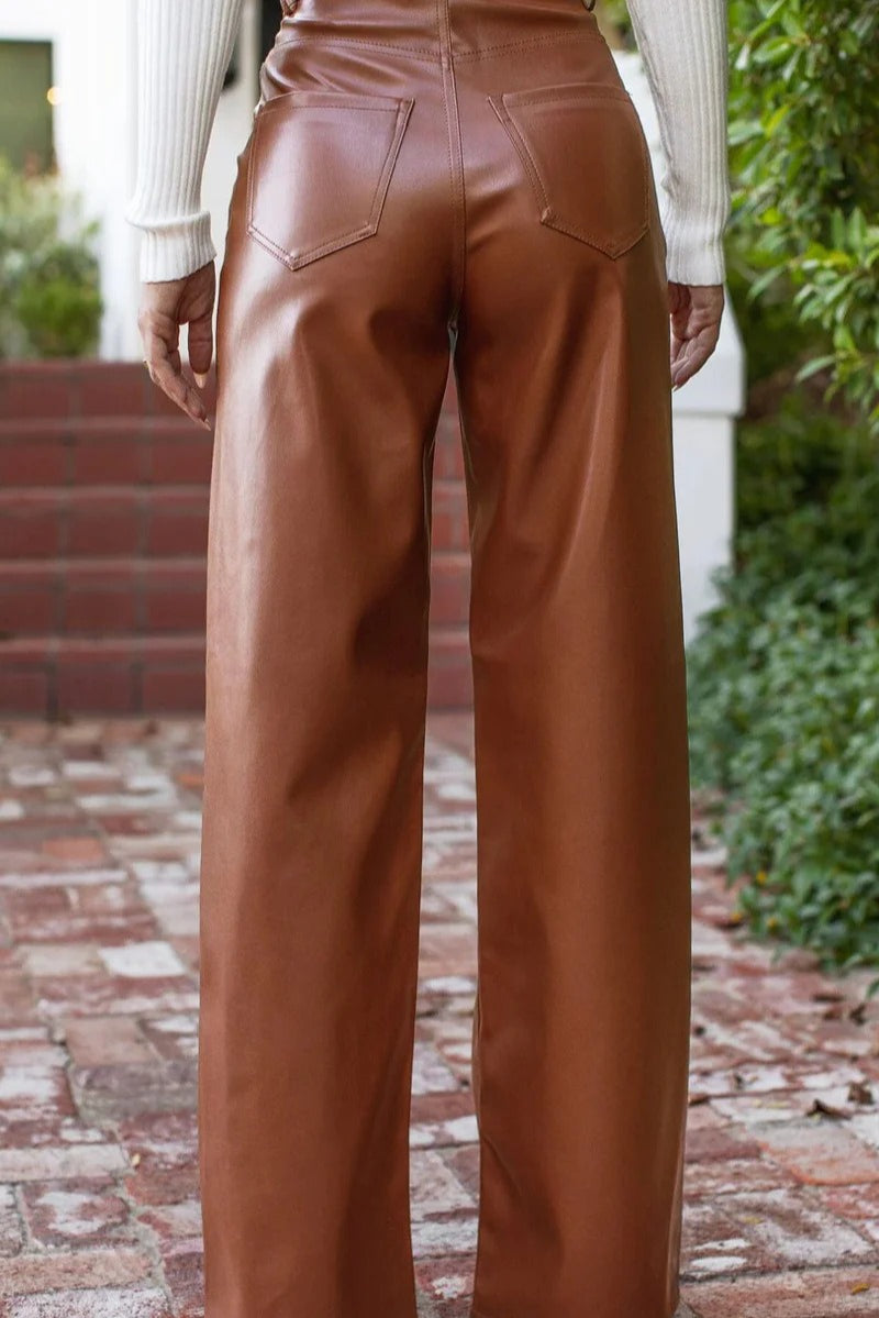 Vintage High-Waist Leather Wide-Leg Pants image 4