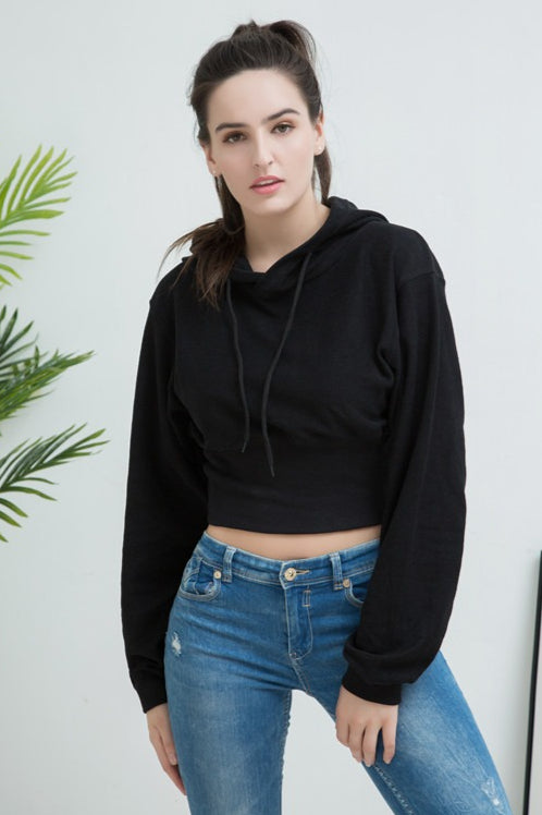 Cropped Hooded Waist Cinched Crop Top Slouchy Loose Hoodie image 9