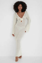 V Neck Backless Knit Beach Maxi Dress image 4