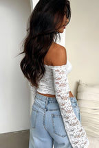 Lace Off Shoulder Long Sleeve Slim Blous image 2