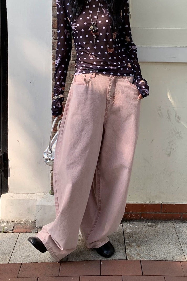 Pink Heart Pocket Loose Wide Leg Jeans image 3