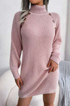 Long Sleeve Button Knit Sweater Dress image 3