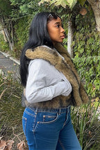 Short Loose Thick Pieced Fur Trim Hoodie image 2
