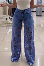 Lace Spliced Hollow Straight Jeans image 3