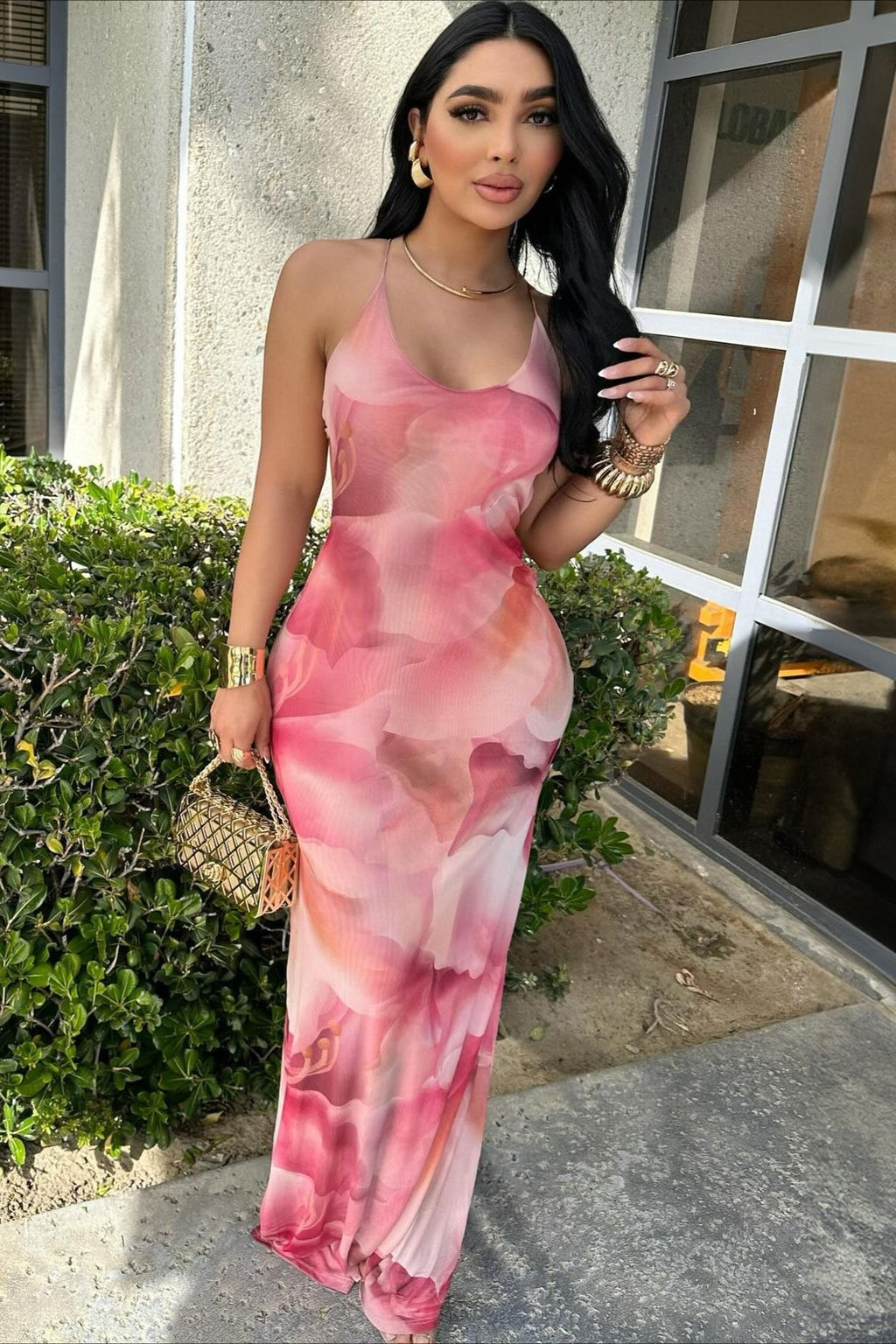 Floral Backless Ruched Bodycon Maxi Dress image 5