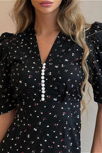 V Neck Ruffled High Waist Short Sleeve Floral Dress image 4