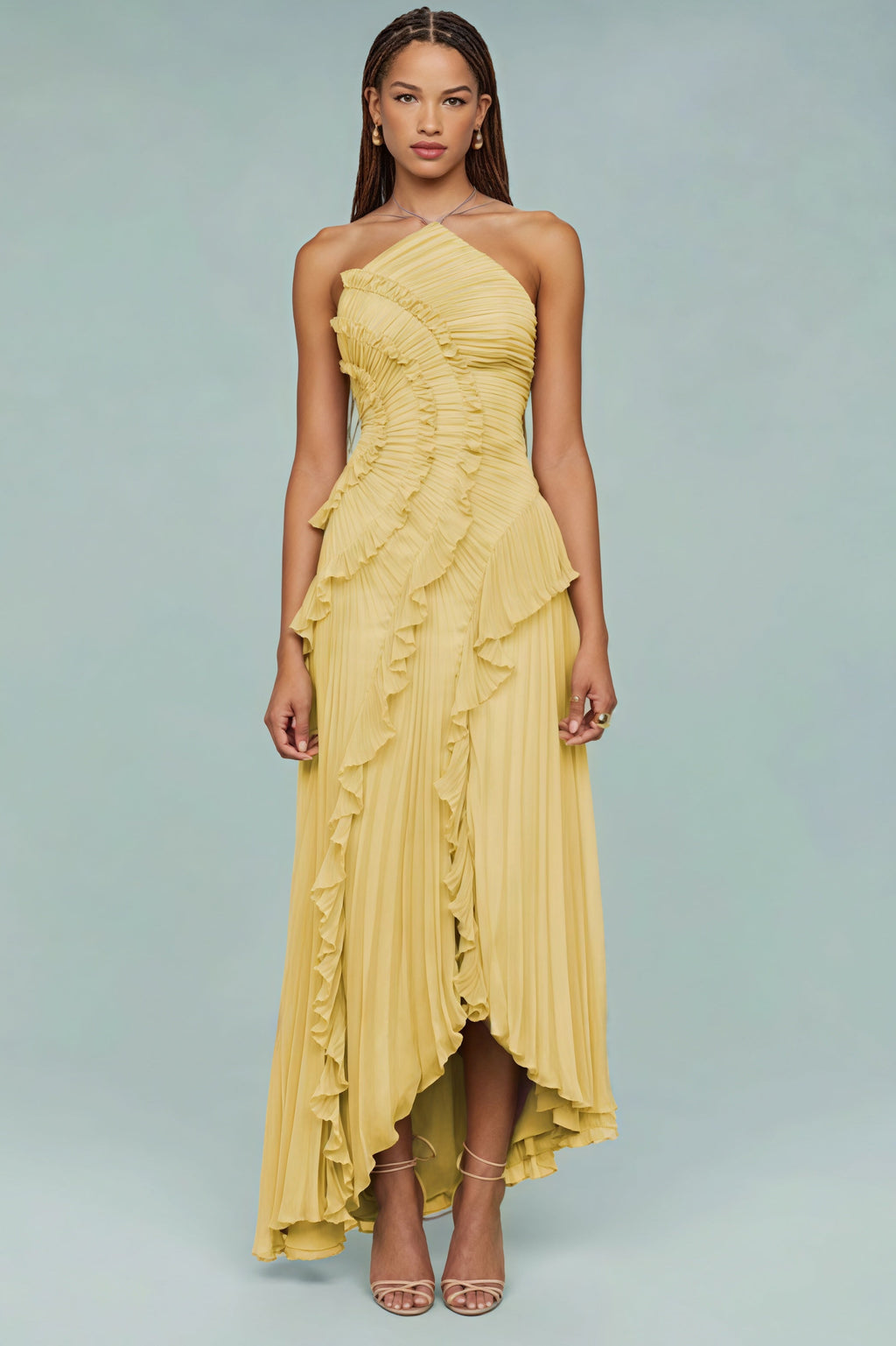 Ruched Halter Sexy Backless Maxi Dress image 5