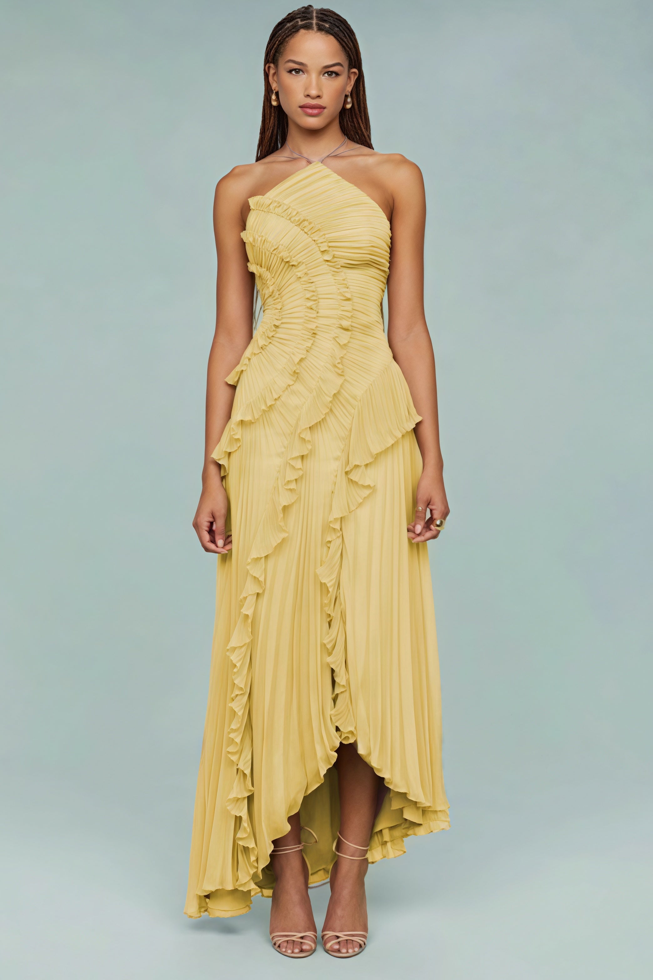 Ruched Halter Sexy Backless Maxi Dress image 5