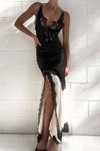 Lace Ruffled Patchwork Asymmetrical Spaghetti Strap Slit Maxi Dress image 6