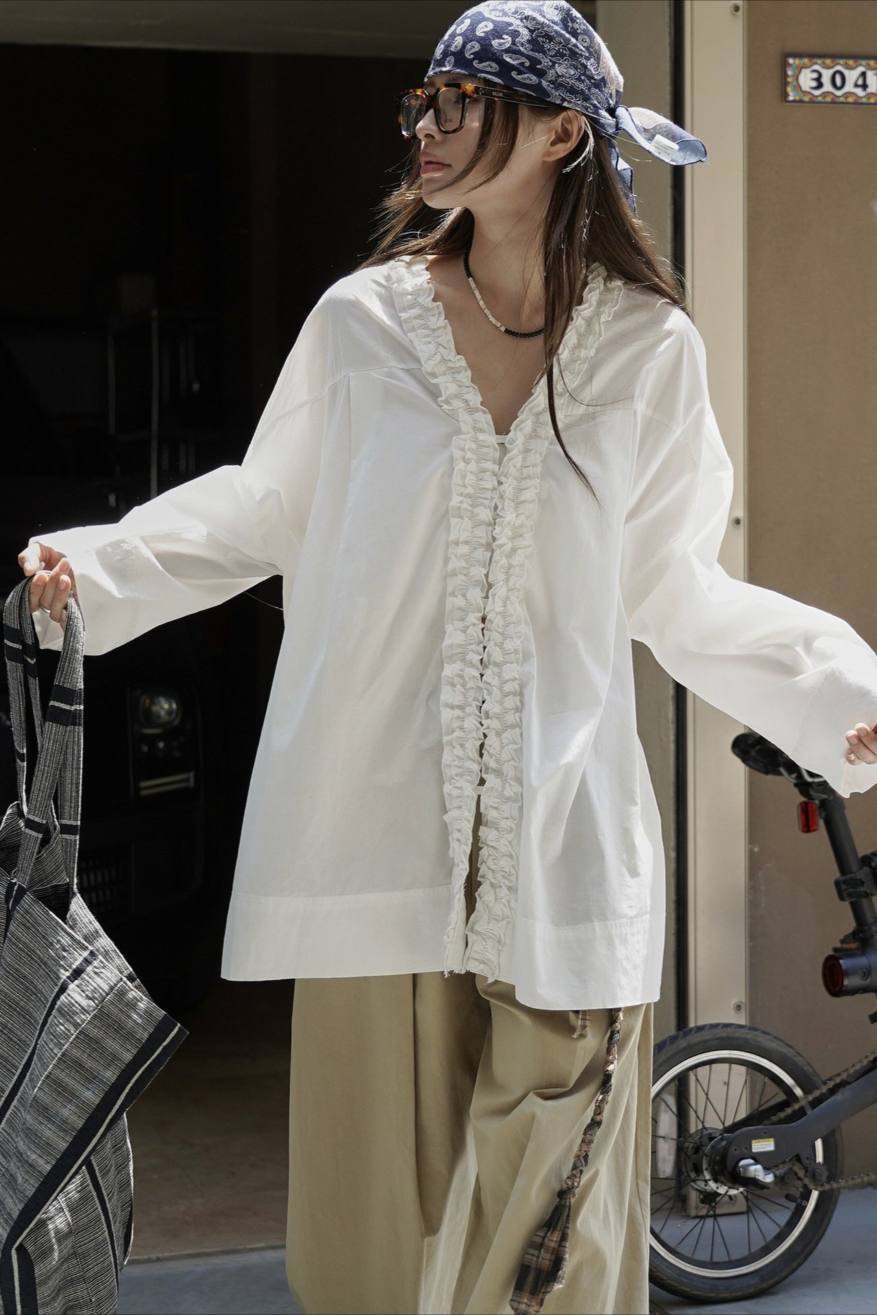 Ruffled Patchwork Long Sleeve Blouse image 2
