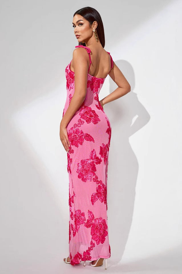 Elegant 3D Flowers Embroidery Mesh Floral Dress image 3