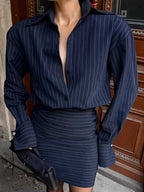 Striped Long Sleeve Shirt Dress Blouse image 3
