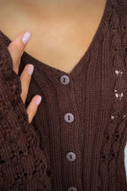 Hollow Out Knit V Neck Long Sleeve Cardigan image 17